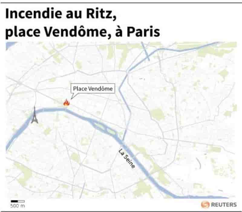 Incendie au ritz, place vendome, a paris