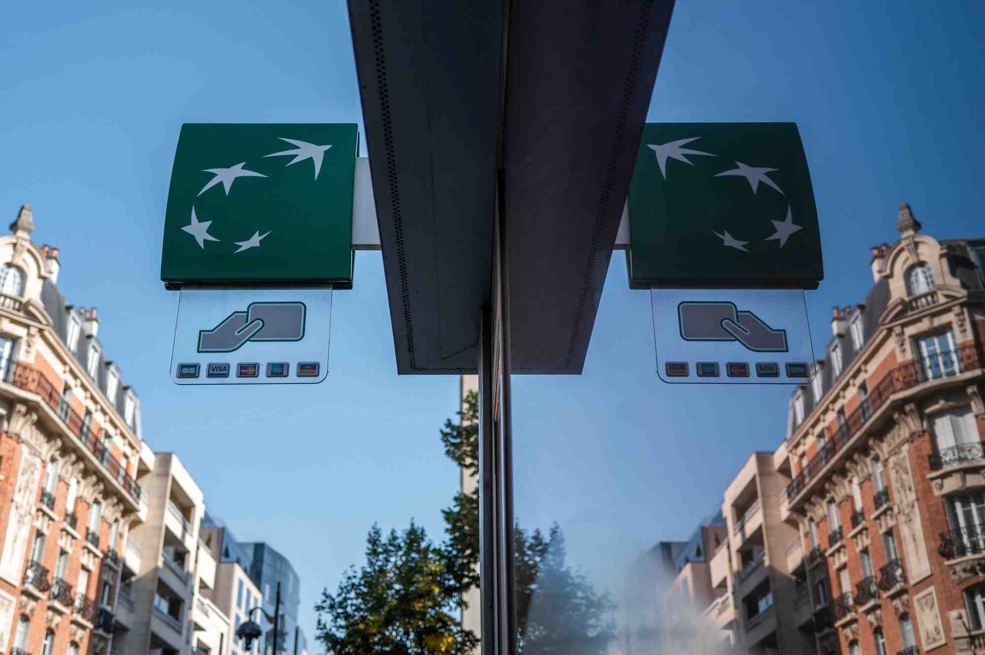 The logo of bnp paribas outside a bank office in paris
