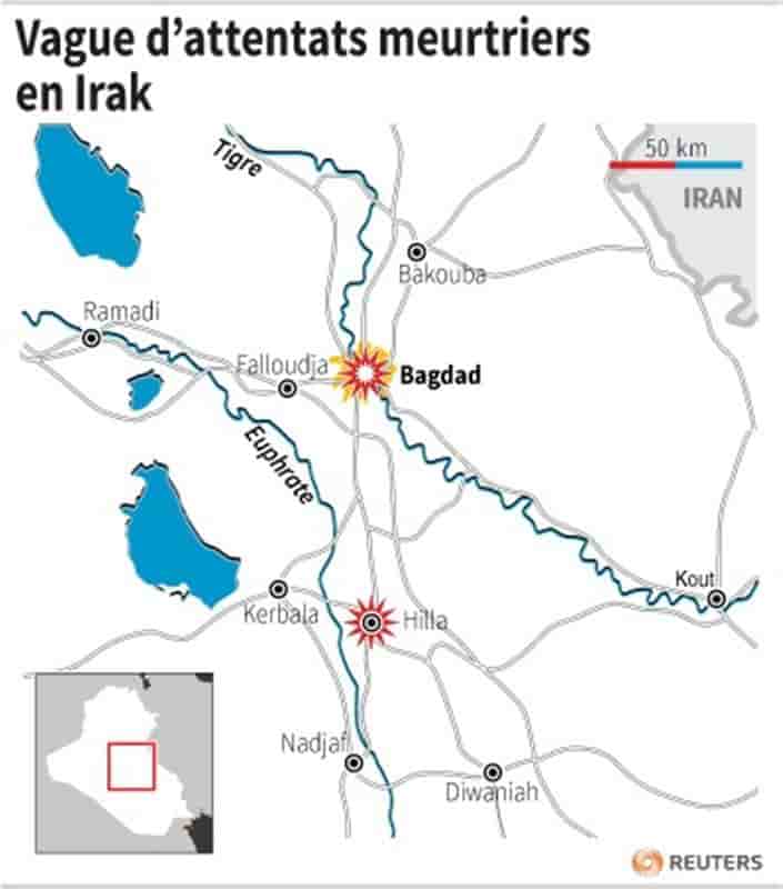 Vague d'attentats en Irak, 49 morts