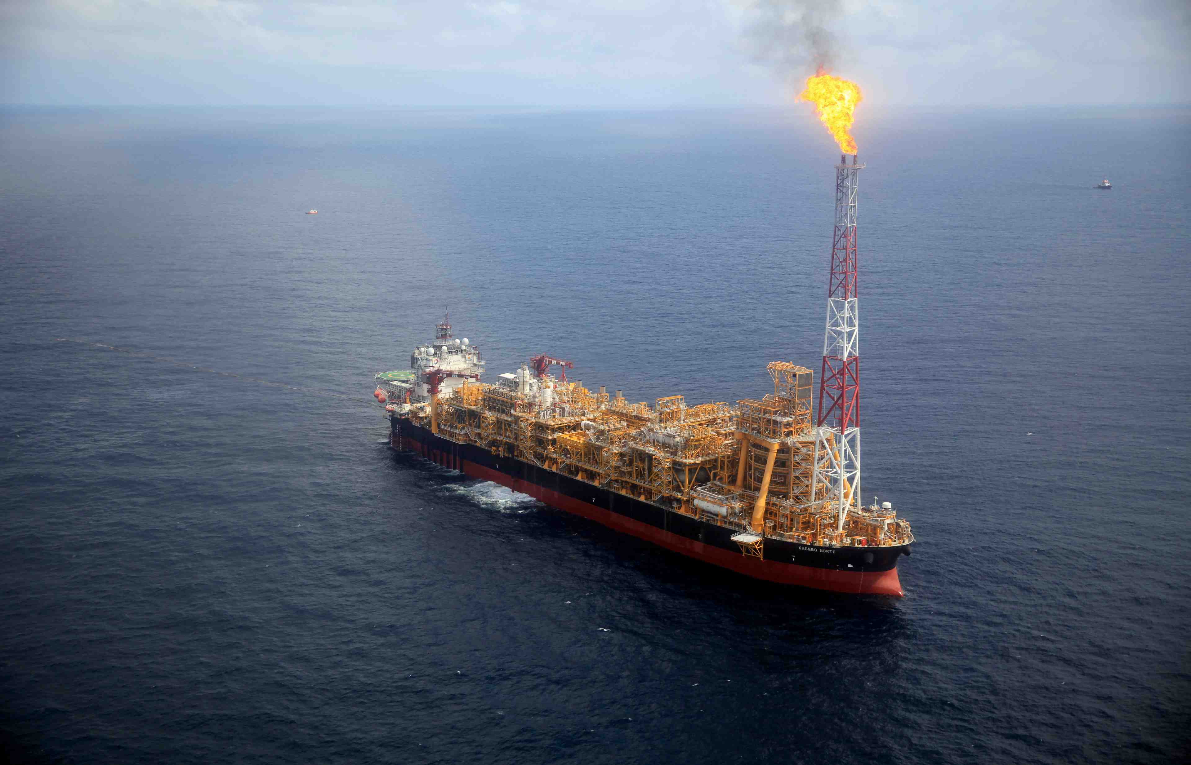 File photo: kaombo norte floating oil platform is seen from a helicopter off the coast of angola