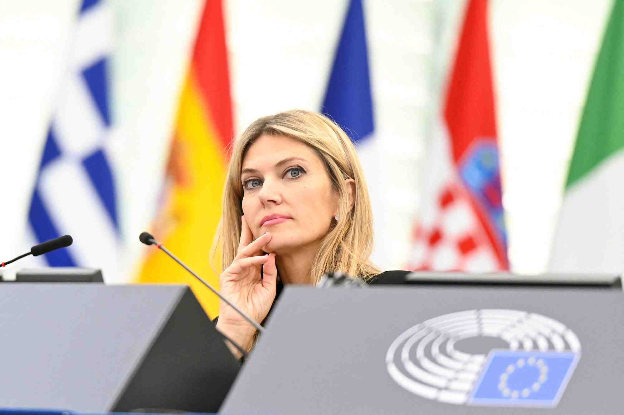La vice-presidente du parlement europeen, la socialiste grecque eva kaili, au parlement europeen a strasbourg
