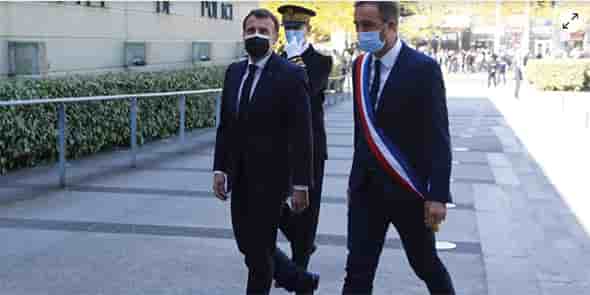 E. Macron et Michaël Delafosse à Montpellier le 19 avril 2021
