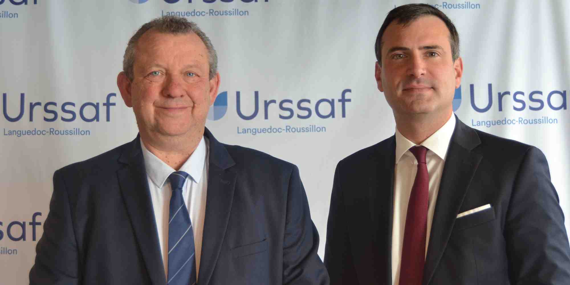 François Hiebel, directeur de l'Urssaf Languedoc-Roussillon, et Damien Ientile, directeur de l'Urssaf Caisse nationale, à Montpellier le 30 septembre 2024.