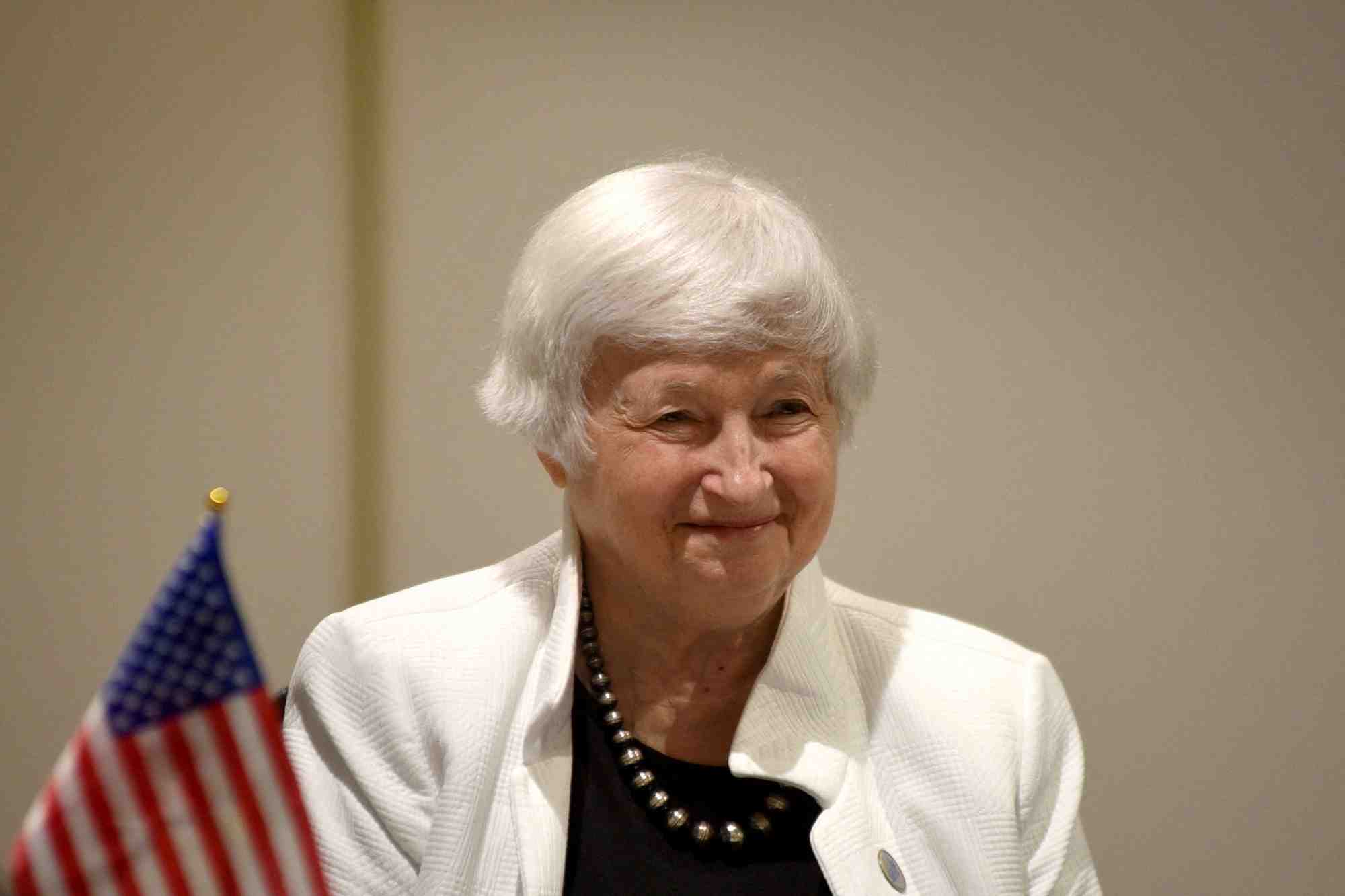Janet yellen, secretaire au tresor americain, lors d'une reunion a rio de janeiro