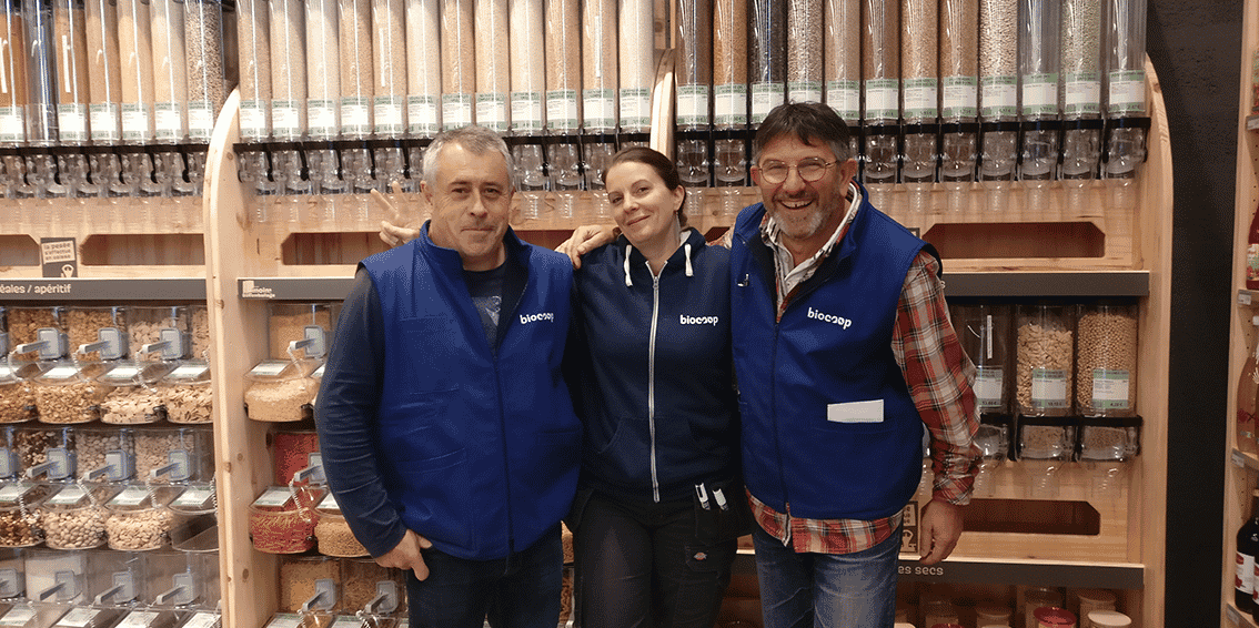 Christophe Jacob, Diane Rival et Raymond Bayol, porteurs du projet de magasin Biocoop à La Brède