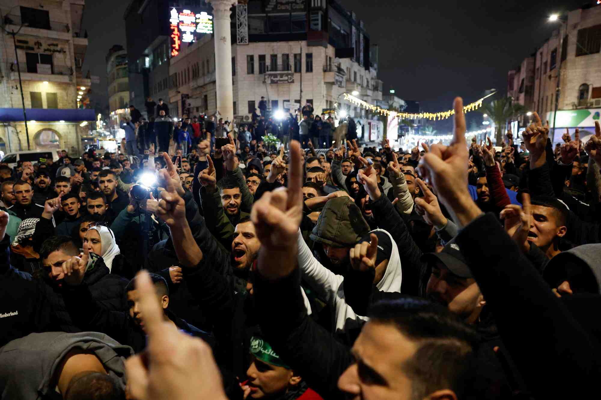 Manifestation des palestiniens contre l'assassinat d'un haut responsable du hamas, saleh al-arouri, a ramallah
