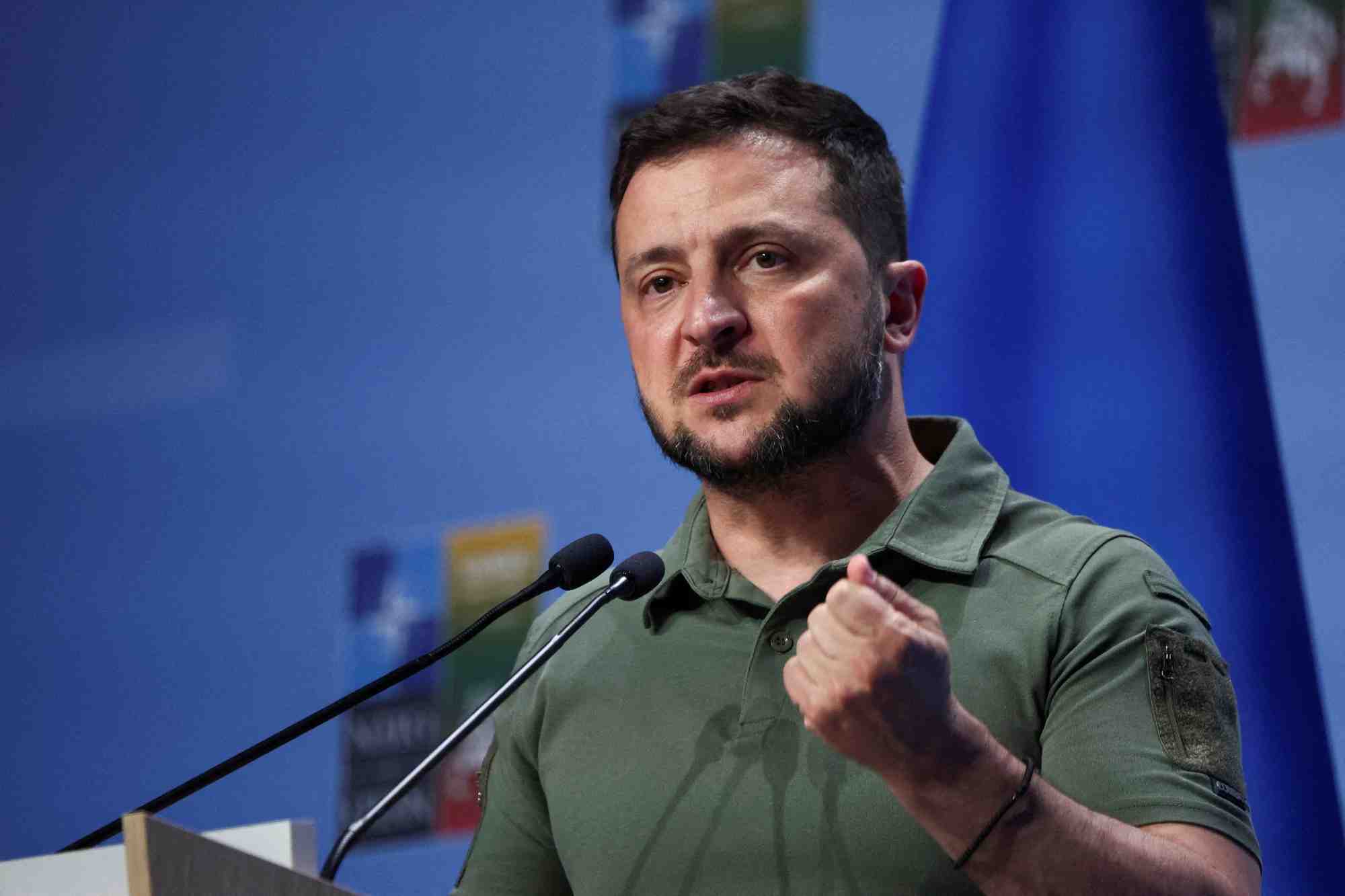 Le president ukrainien volodymyr zelenskiy lors d'une conference de presse