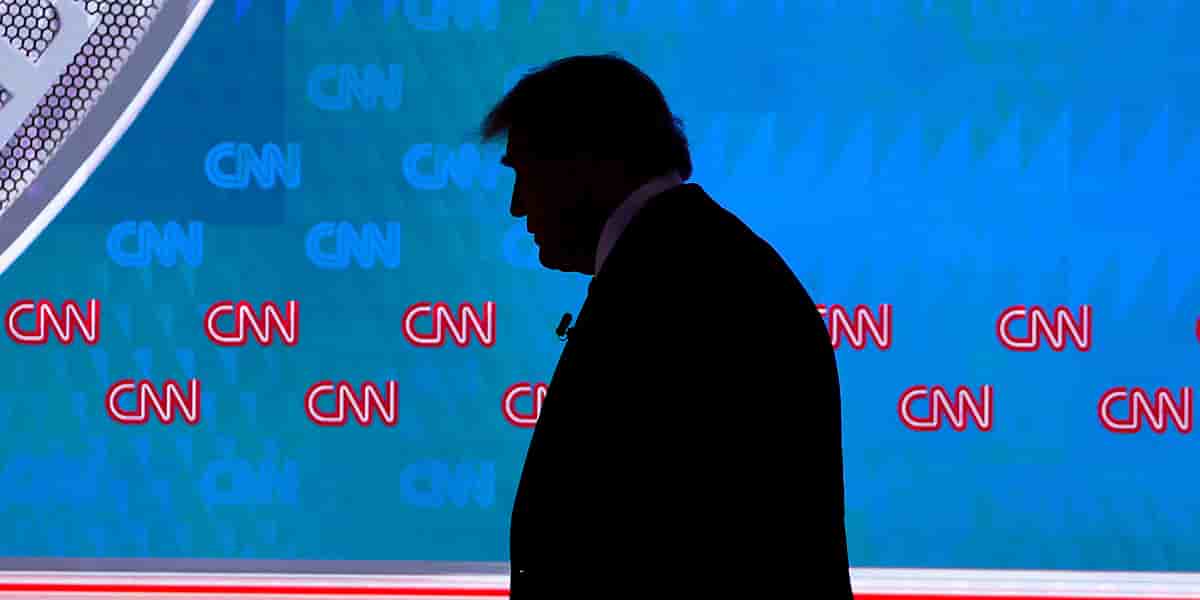 Donald Trump jeudi soir, dans les studios de CNN, pendant une pause lors du débat télévisé avec Joe Biden.