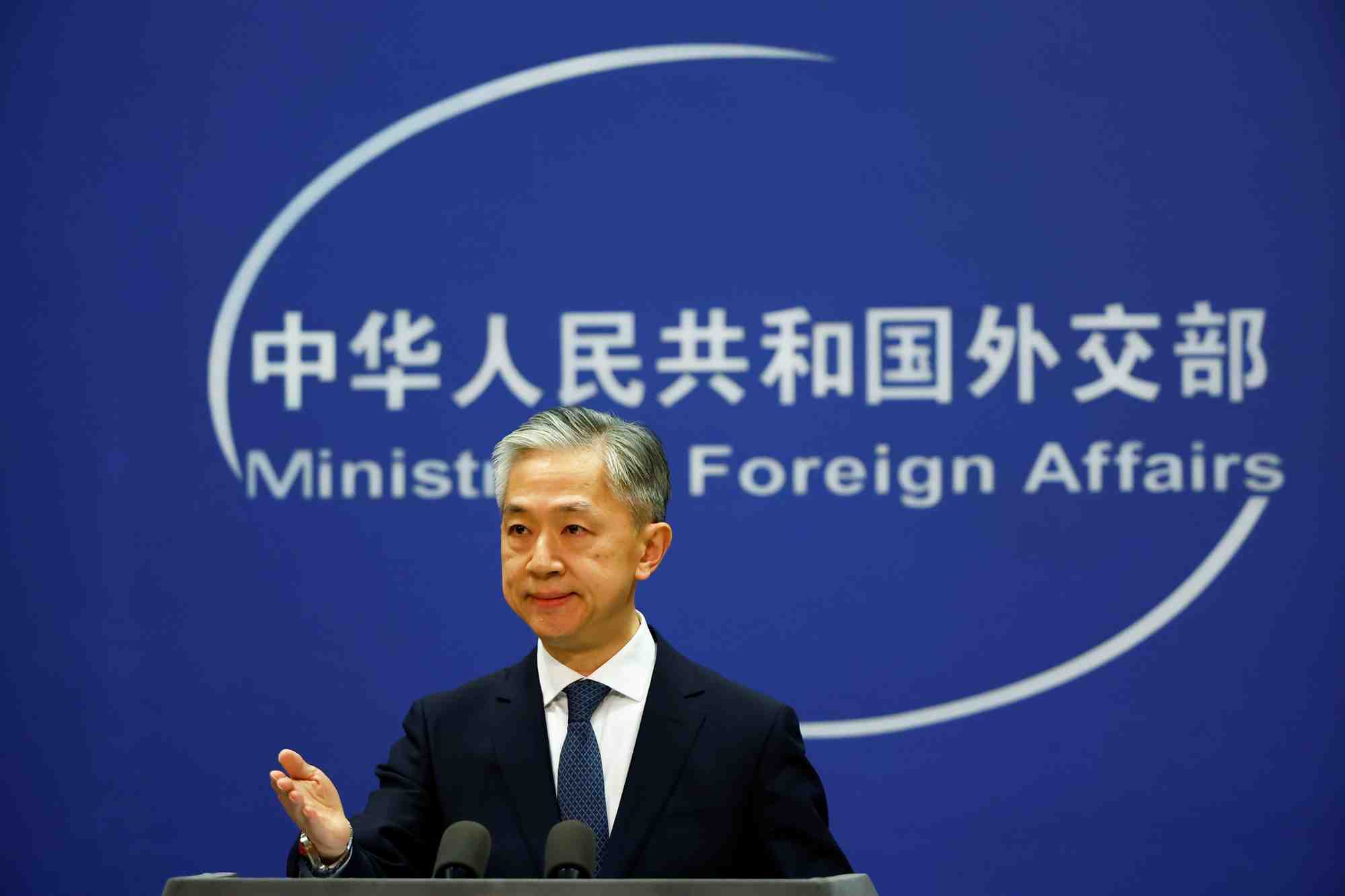 Wang wenbin, porte-parole du ministere chinois des affaires etrangeres, lors d'une conference de presse a pekin, chine