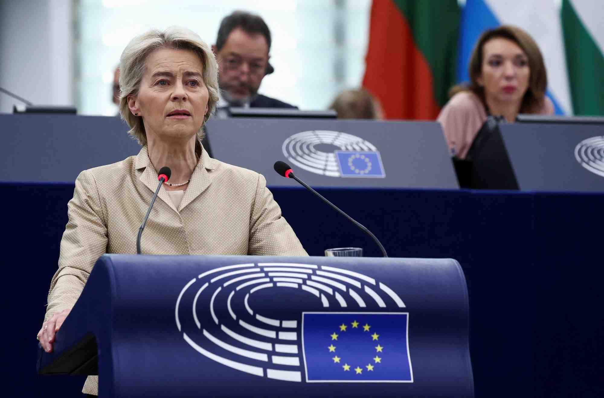 La presidente de la commission europeenne, ursula von der leyen, s'exprime au parlement europeen, a strasbourg