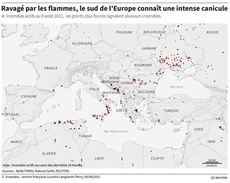 Ravage par les flammes, le sud de l'europe connait une intense canicule