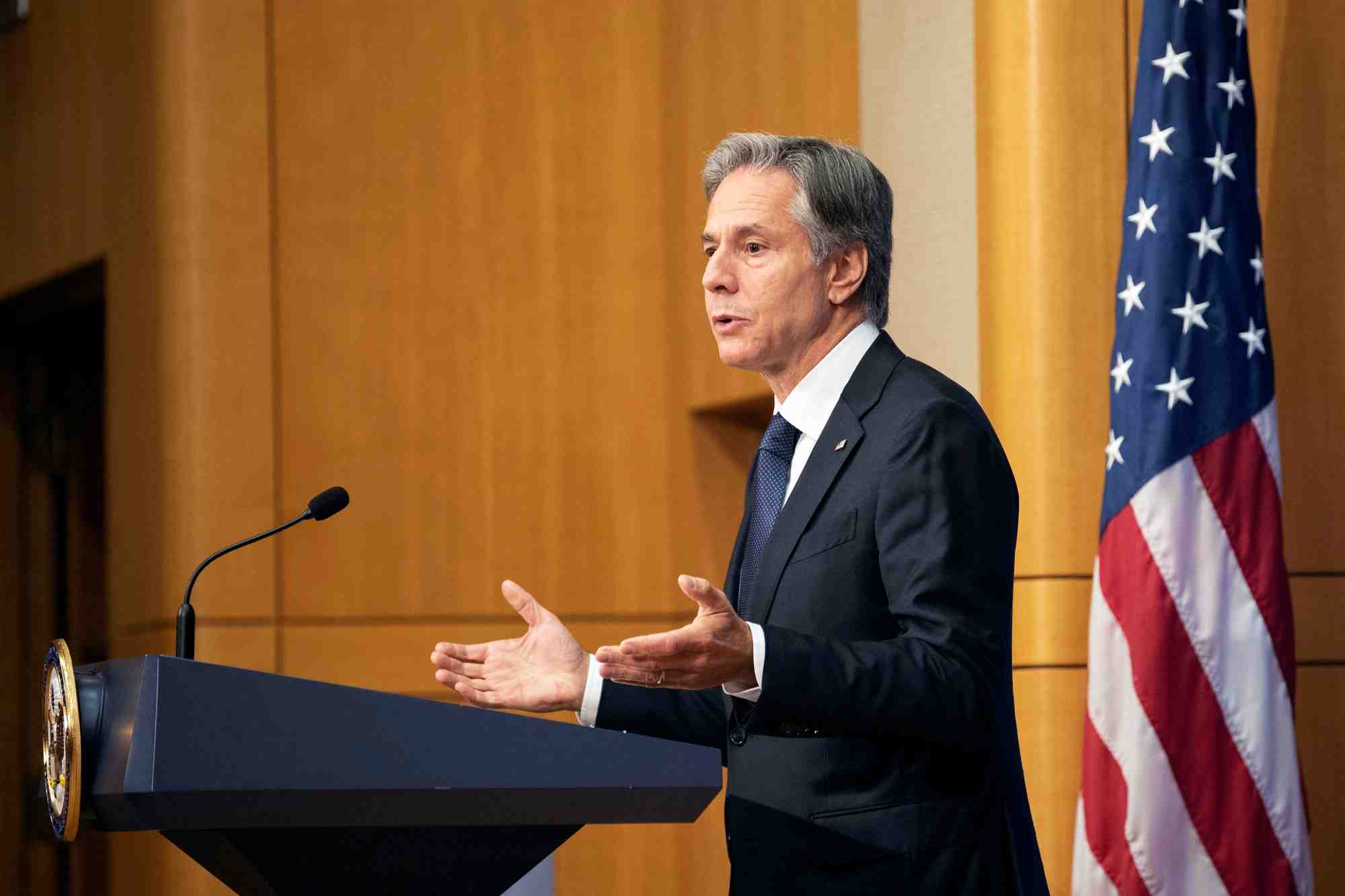 Le secretaire d'etat americain antony blinken s'exprime a washington