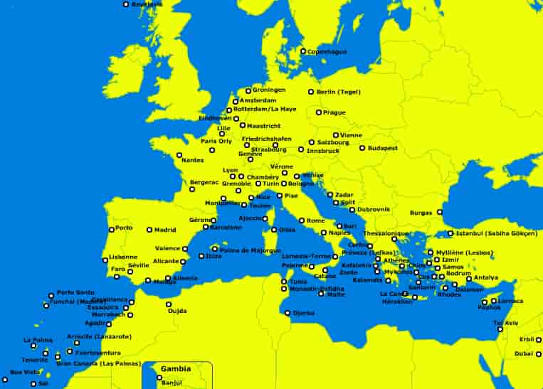 carte destinations transavia