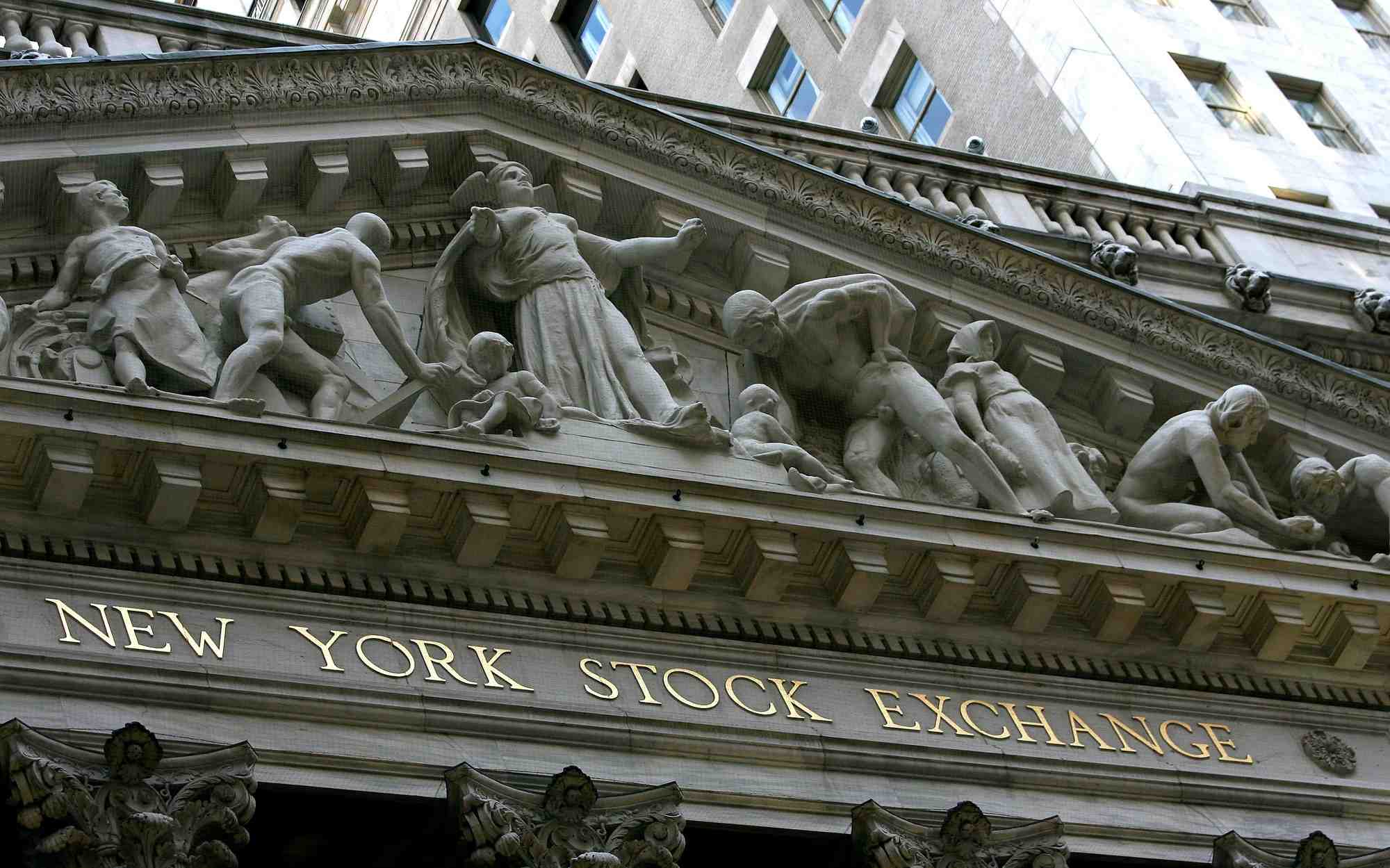 The facade of the new york stock exchange is seen on wall street in new york, may 24, 2006...