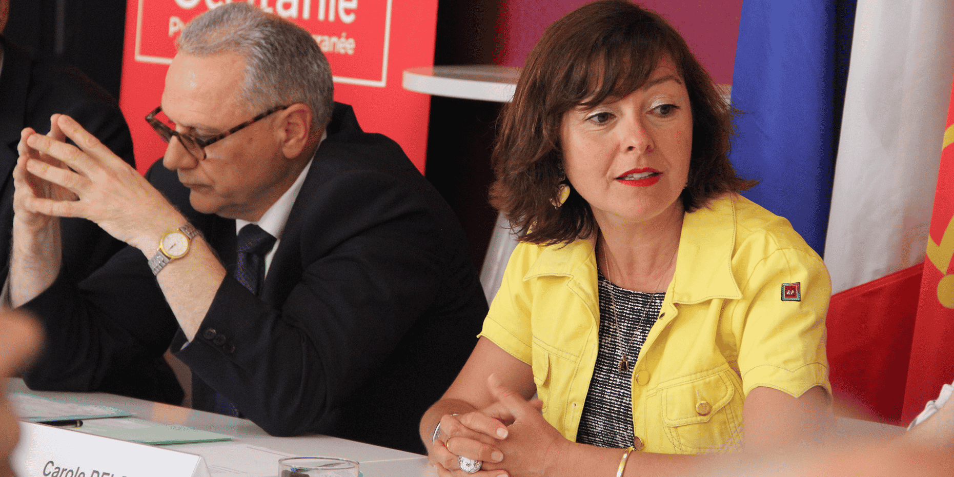 Carole Delga, présidente de Région, entourée de ses partenaires dans l'OPLC