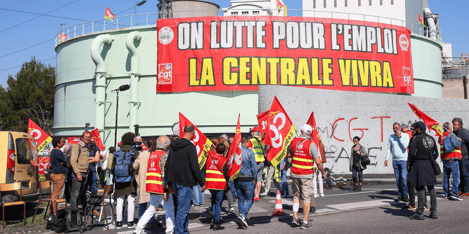 Mobilisation de la CGT en avril 2023 devant la centrale de Gardanne (Bouches-du-Rhône).