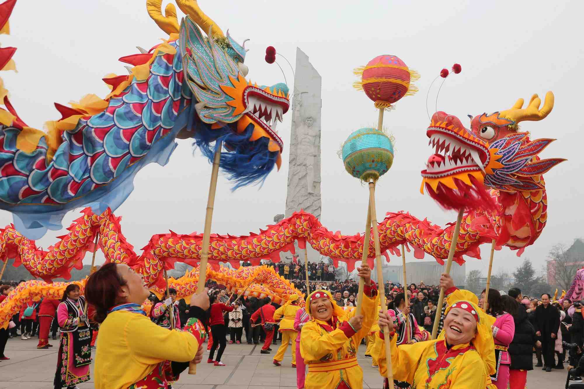 Chine, danse du dragon, fête, Mianyang, Sichuan,