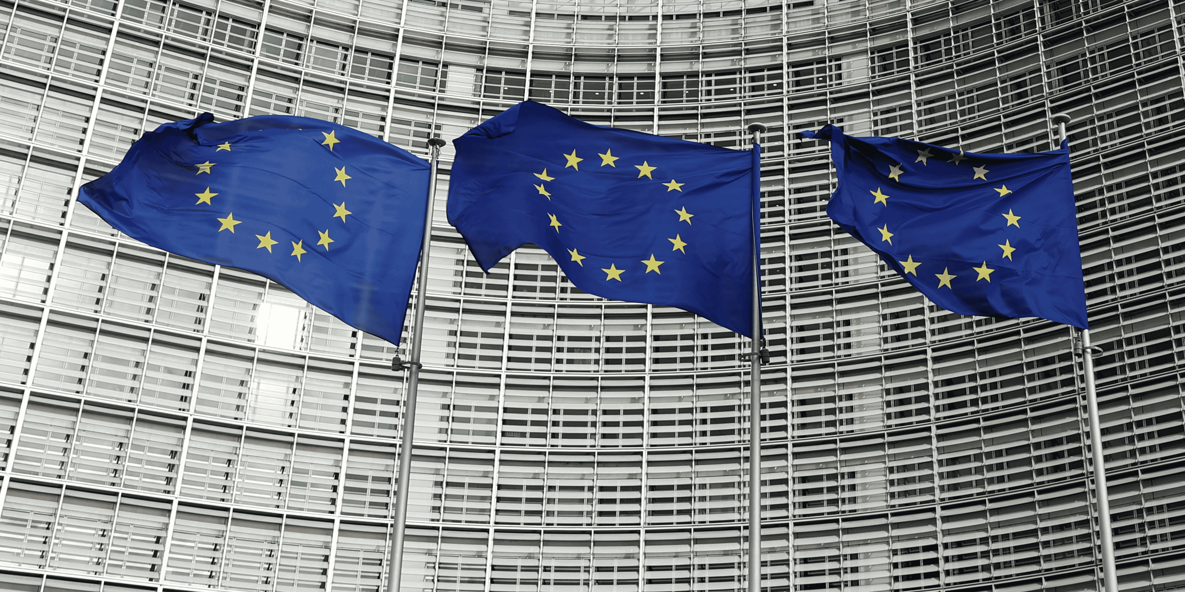 Des drapeaux de l'union europeenne devant la commission europeenne a bruxelles