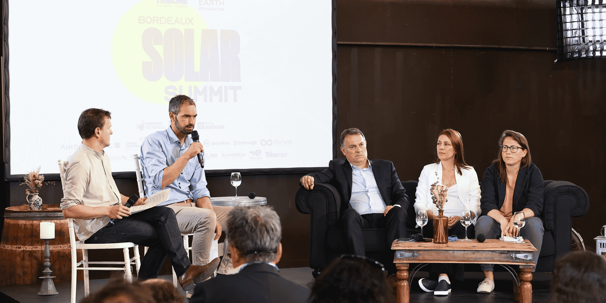 De gauche à droite : Pierre Cheminade (La Tribune), Andreas Rüdinger (Iddri), Pierre-Emmanuel Martin (Carbon), Carole Descroix (Terapolis) et Anaïs Gouabault (Soren), mardi 25 juin à Bordeaux.