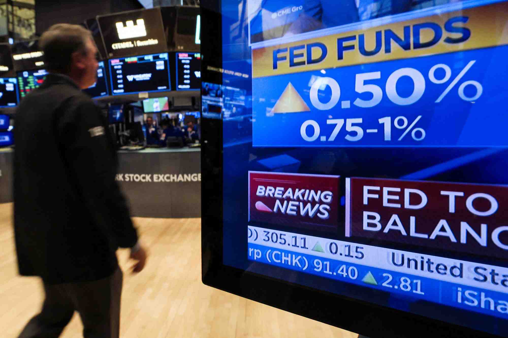 Etats-unis: la fed releve les taux d'un demi-point et va commencer a reduire son bilan