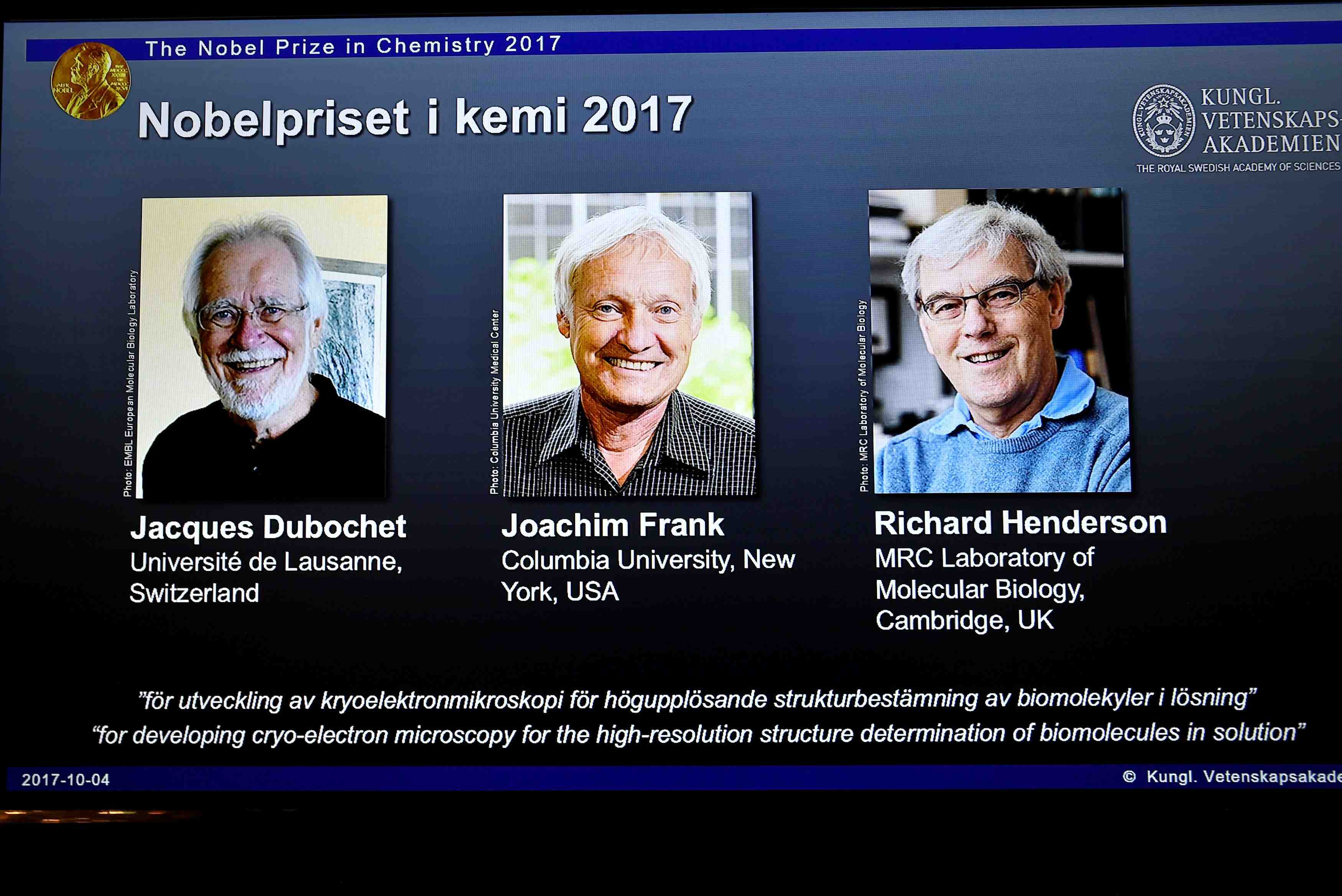 Le nobel de chimie attribue a des pionniers de la cryo-microscopie electronique