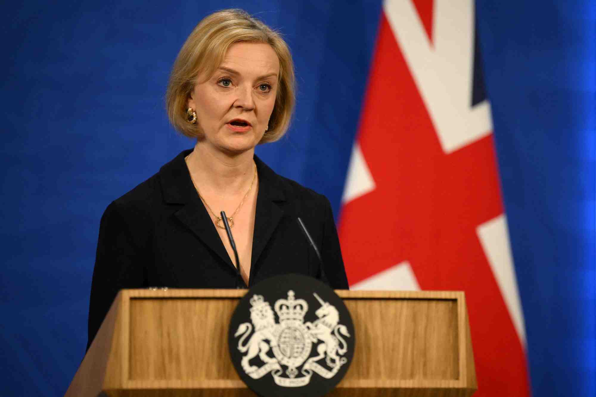 La premiere ministre britannique liz truss lors d'une conference de presse