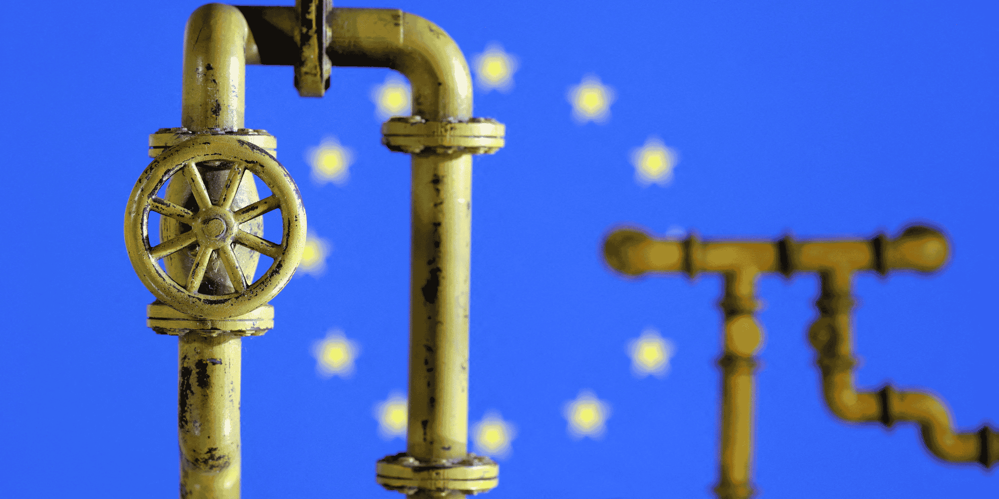 Photo d'illustration d'un gazoduc sur le drapeau de l'ue