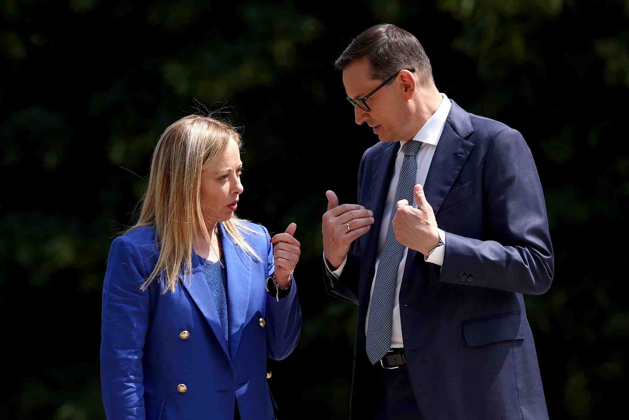 La premiere ministre italienne giorgia meloni rencontre son homologue polonais mateusz morawiecki a varsovie