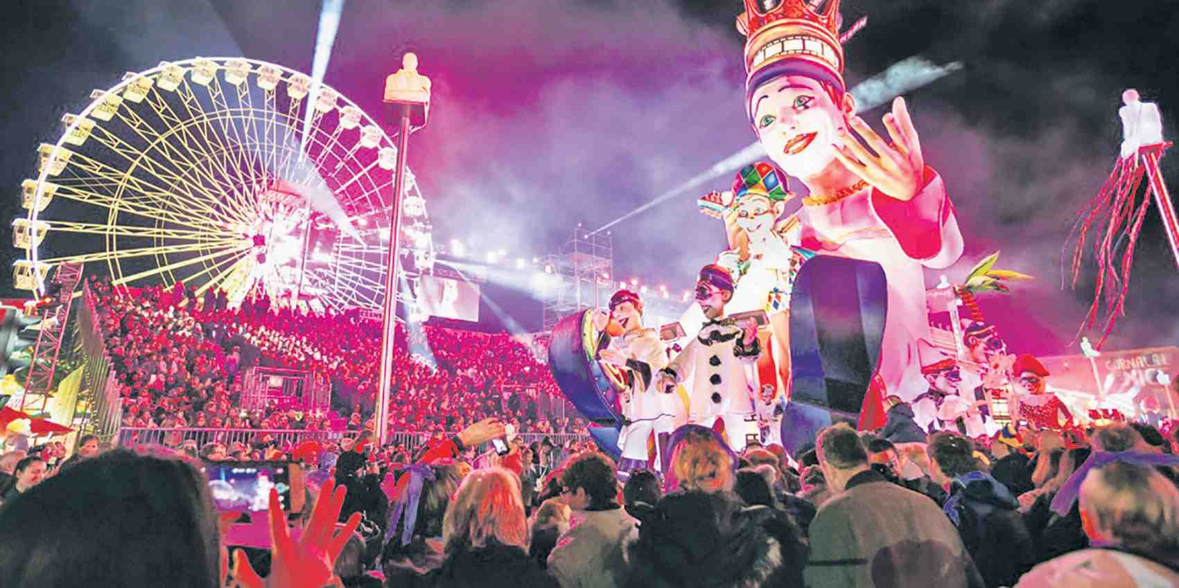Le carnaval de Nice (ici, lors de son édition 2019) entraîne chaque année la création de 1 800 emplois directs et génère 30 millions d’euros de retombées économiques., Il se déroulera cette année du 15 au 29 février.