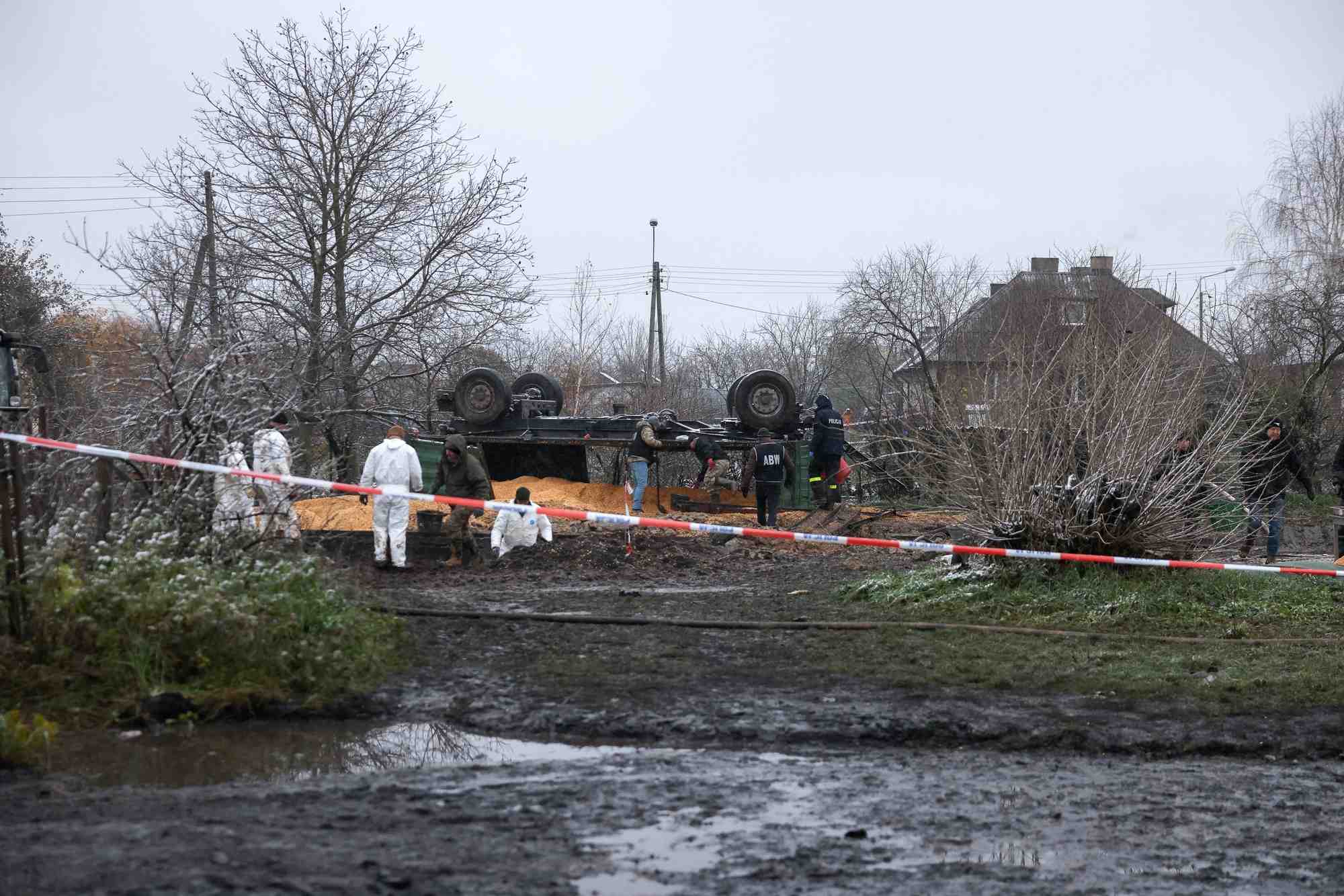 Le site d'une explosion a przewodow, en pologne pres de la frontiere avec l'ukraine