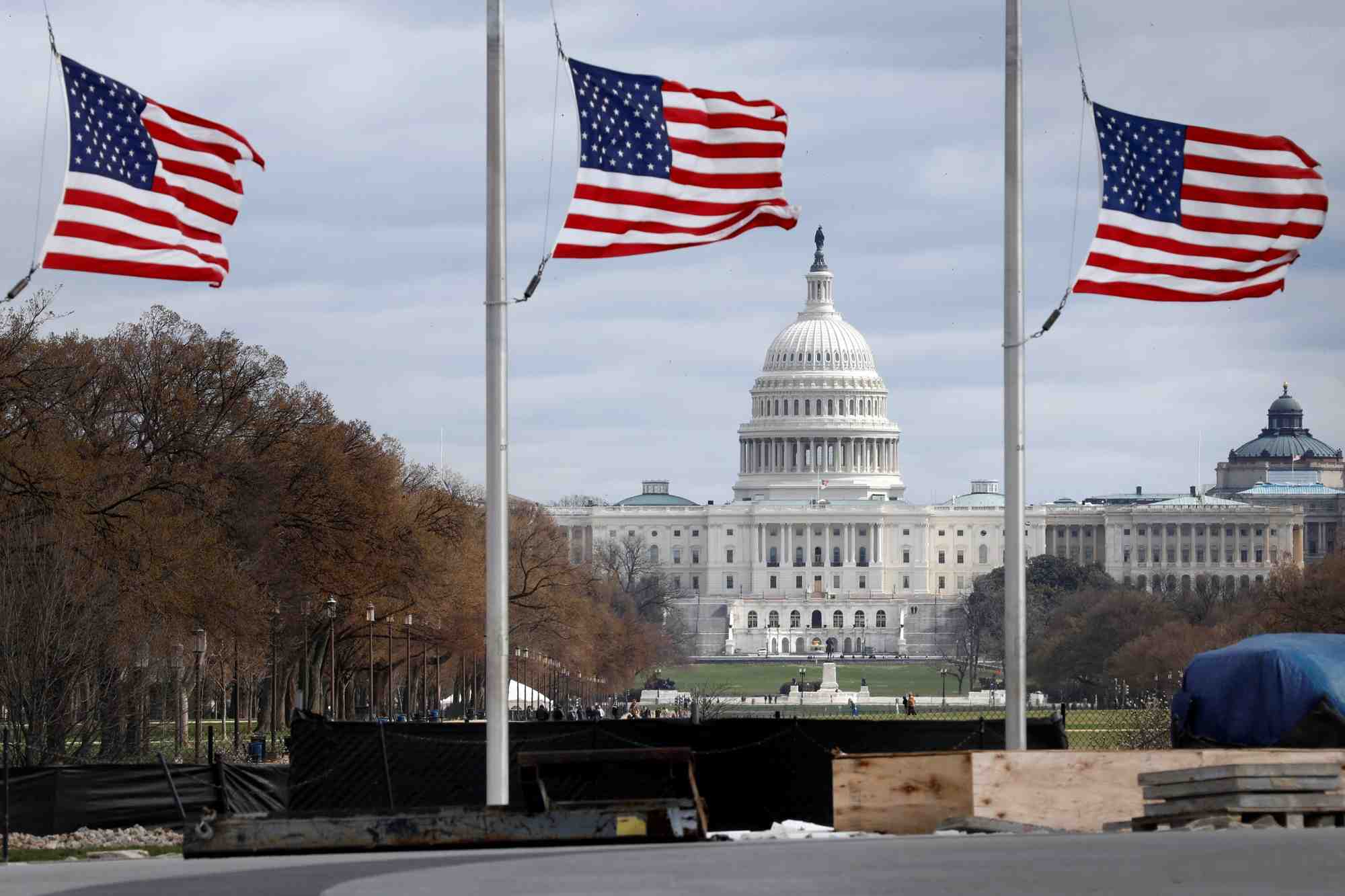 Photo d'illustration de drapeaux americains devant le capitole