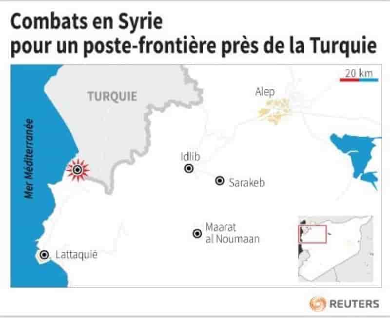 Combats en Syrie pour un poste-frontière près de la Méditerranée