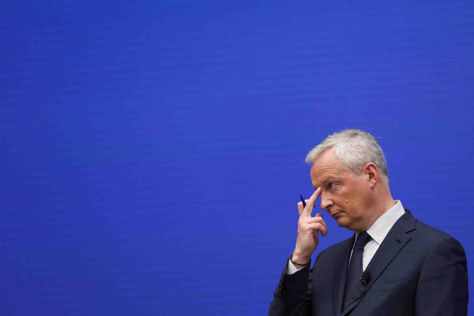 Bruno le maire, ministre francais de l'economie, lors d'une conference de presse a washington, etats-unis