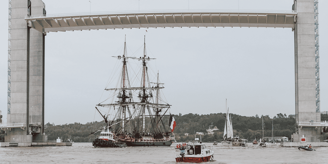 L'Hermione, de passage à Bordeaux, en 2018.