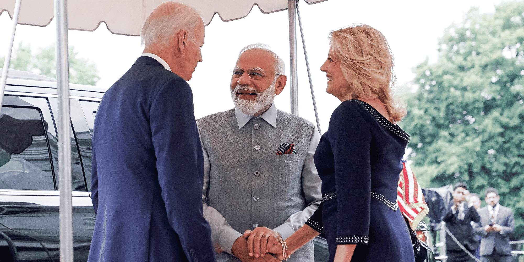 Narendra Modi et le couple présidentiel américain en juin à Washington.