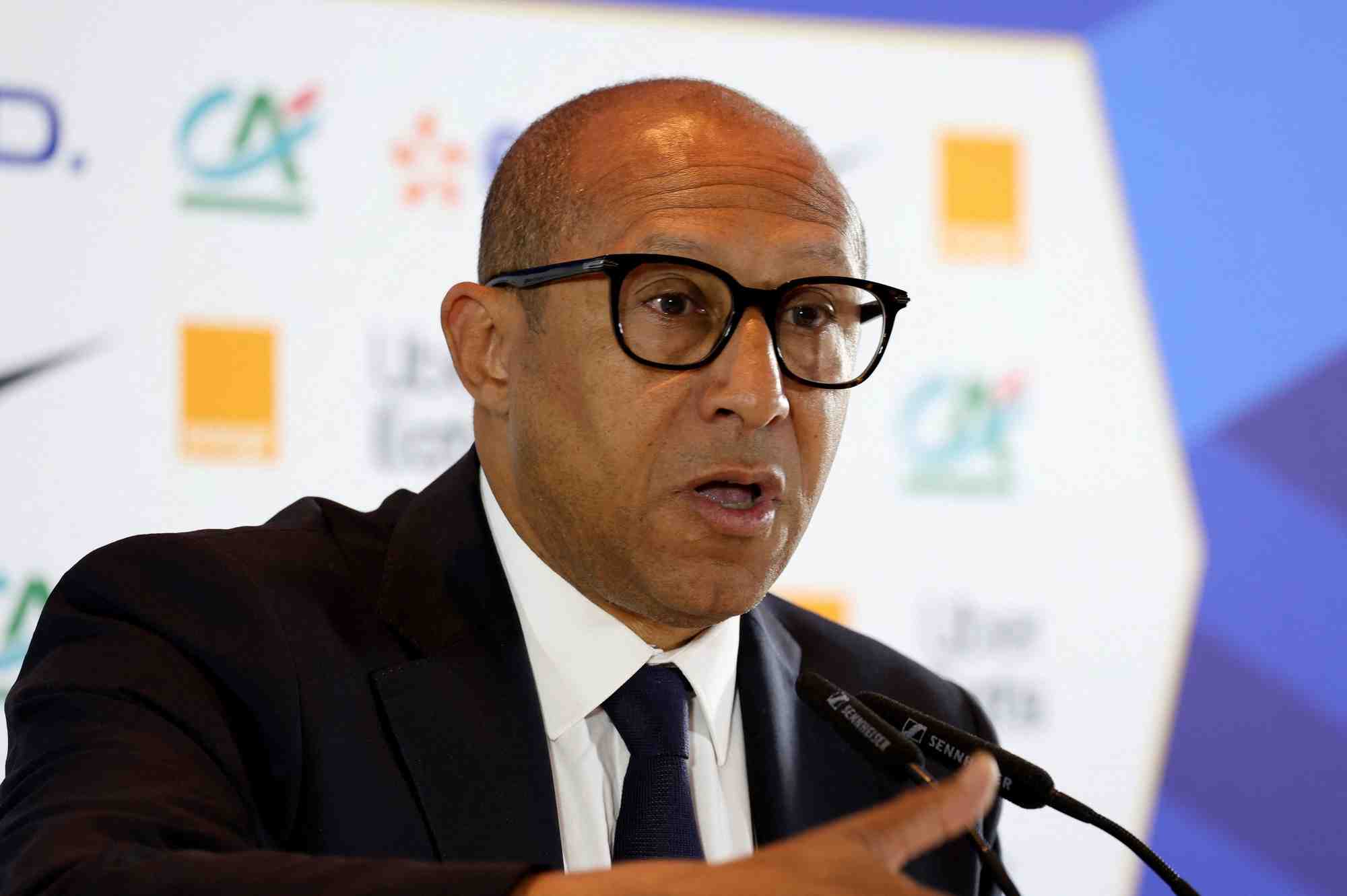 Philippe diallo, president de la federation francaise de football, lors d'une conference de presse au stade de paderborn, a paderborn, en allemagne.