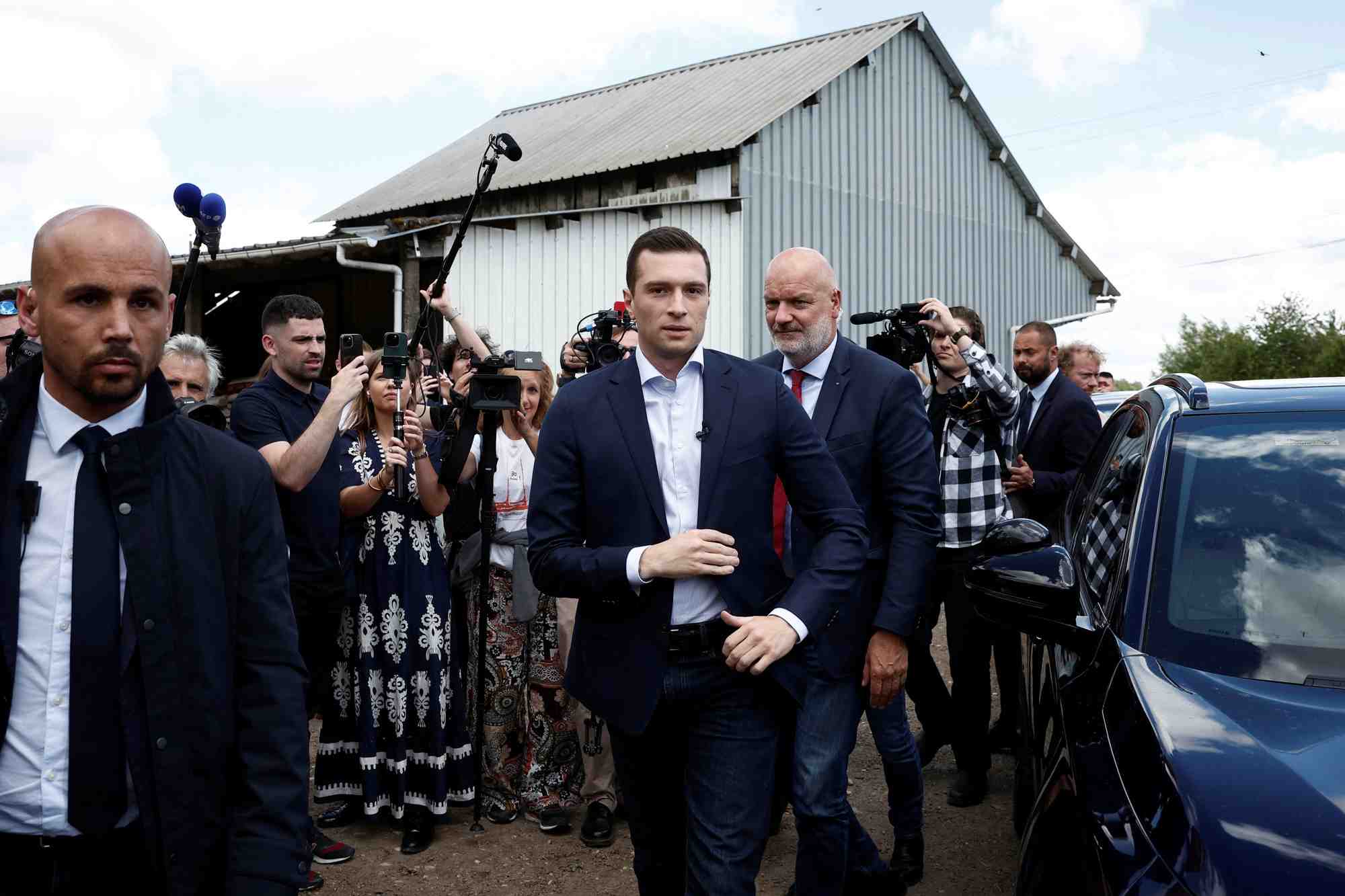 President of the french far-right rn party bardella makes first campaign visit for early legislative elections