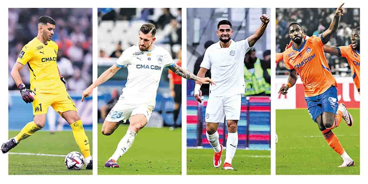 De gauche à droite : Gerónimo Rulli, Pierre-Emile Hojbjerg, Neal Maupay et Ulisses Garcia.