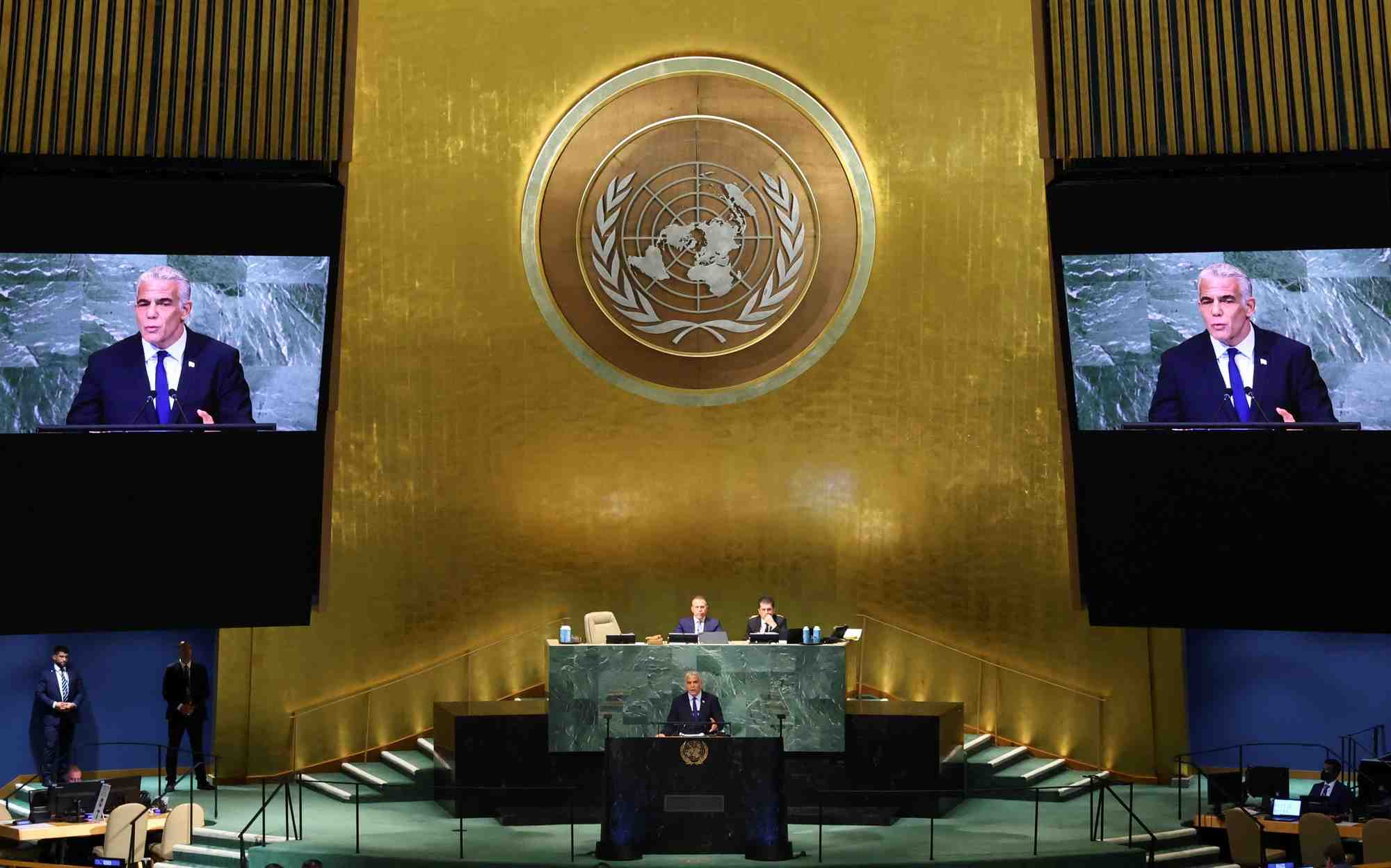 Le premier ministre israelien yair lapid s'adresse a la 77e session de l'assemblee generale des nations unies, a new york