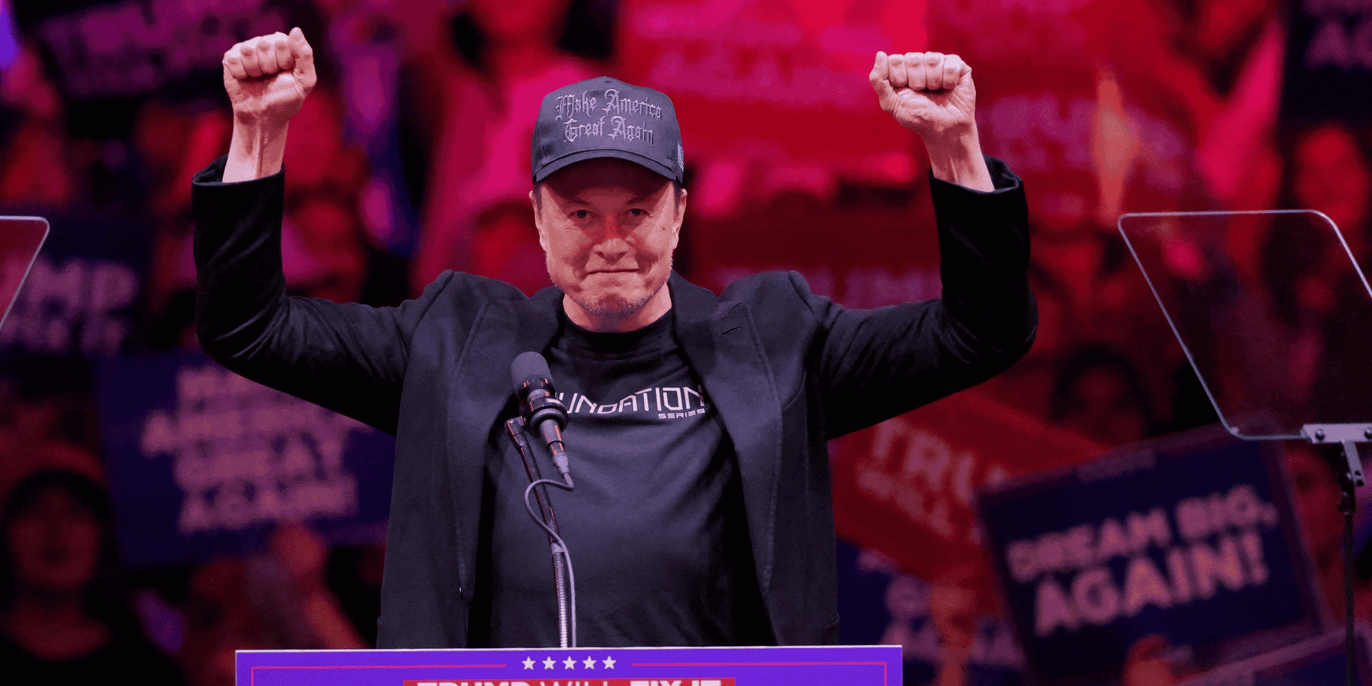 Elon Musk, lors d'un meeting de campagne de Donald Trump.