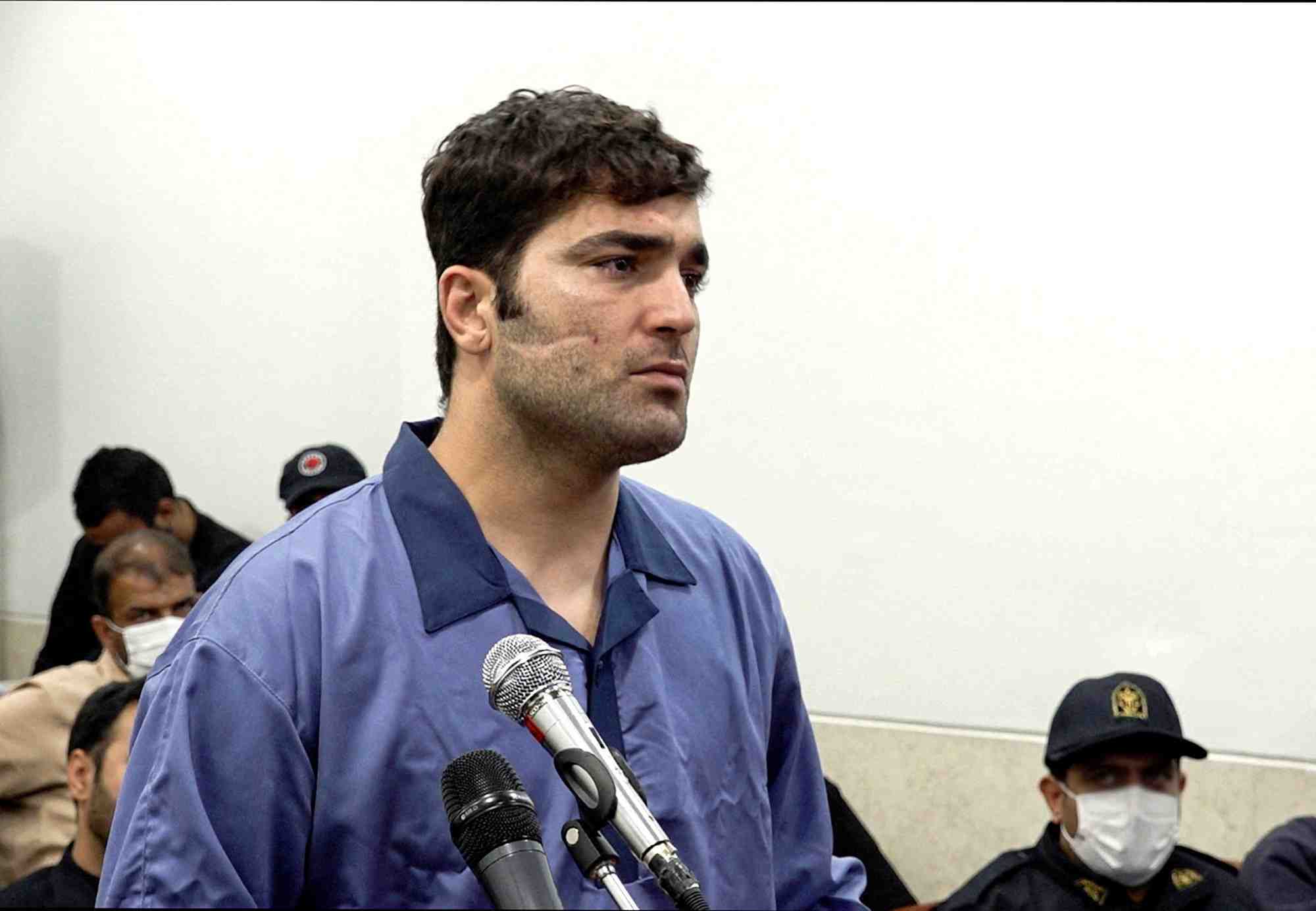 Photo d'archives de majid kazemi, accuse d'avoir tue des membres des forces de securite lors de manifestations nationales, lors d'une audience au tribunal a isfahan