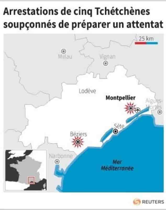 Arrestations de cinq tchetchenes soupconnes de preparer un attentat