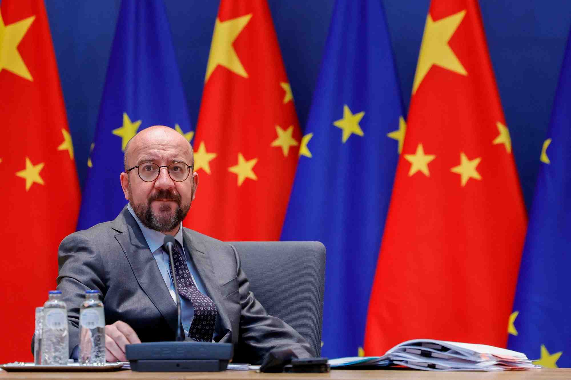 Le president du conseil europeen charles michel lors d'un sommet ue-chine a bruxelles, belgique