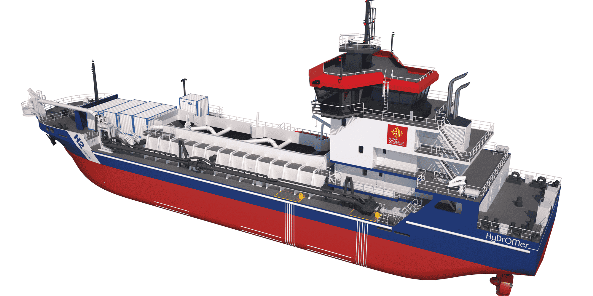 La future drague HyDrOMer, commandée par la Région Occitanie pour équiper ses trois ports, sera équipée d'une pile à hydrogène pour une motorisation hybride.