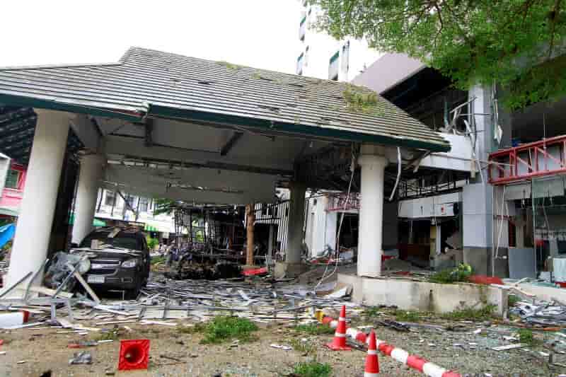 Damage is seen after a blast outside a hotel in the southern province of pattani