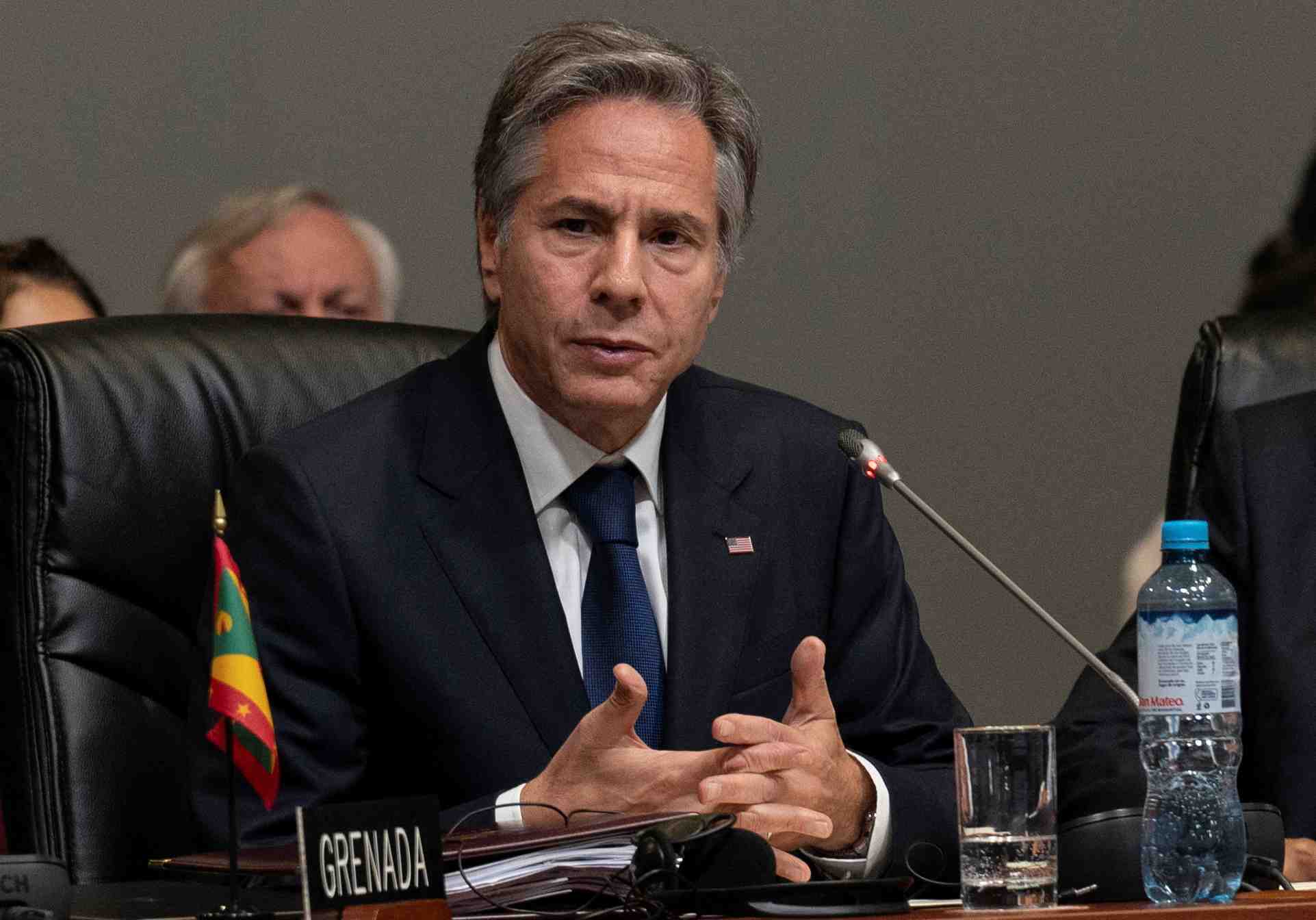 Le secretaire d'etat americain antony blinken prend la parole lors de la 52e assemblee generale de l'organisation des etats americains a lima
