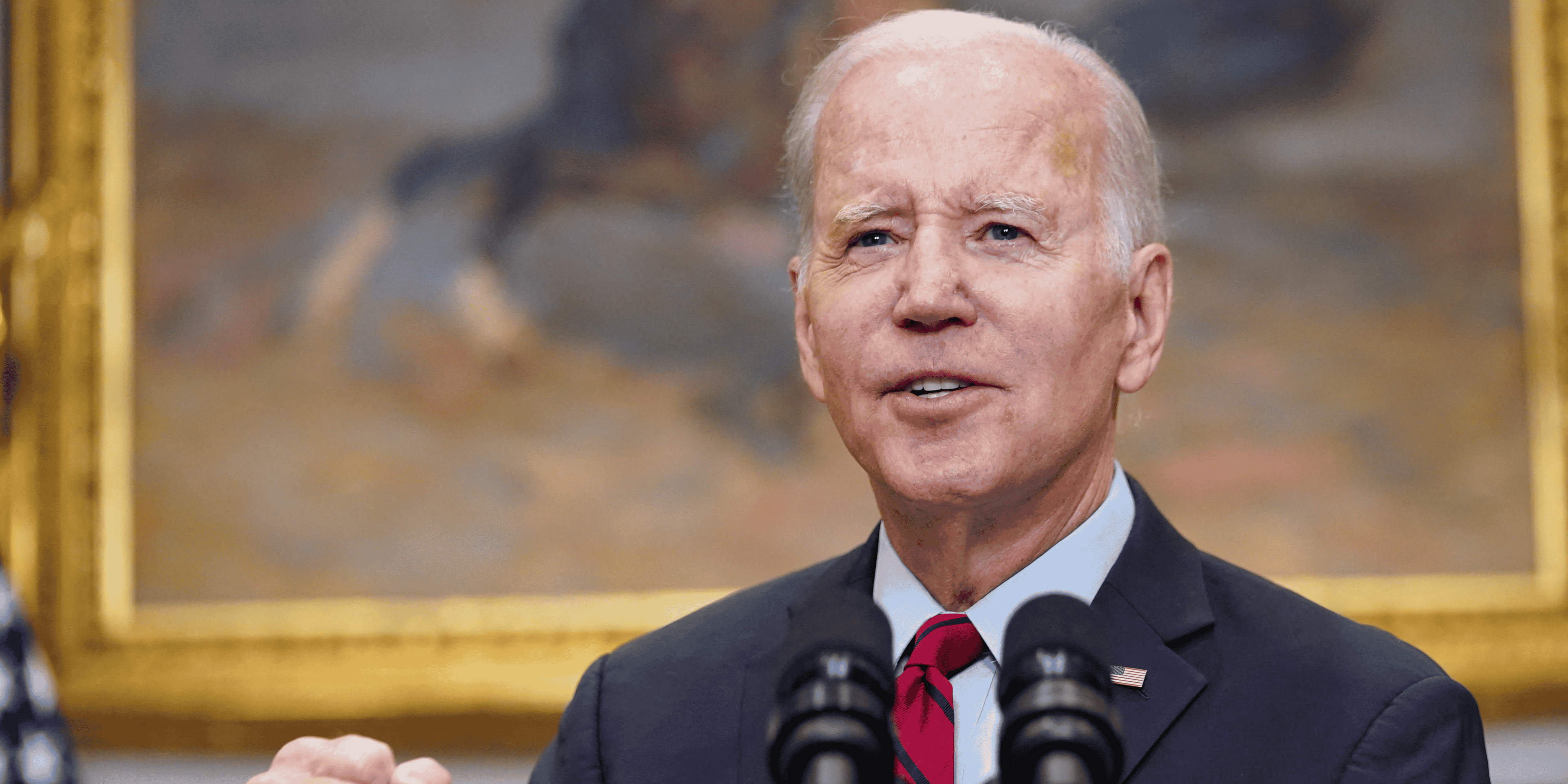 Le president americain joe biden s'exprimant lors d'une allocution a la maison blanche