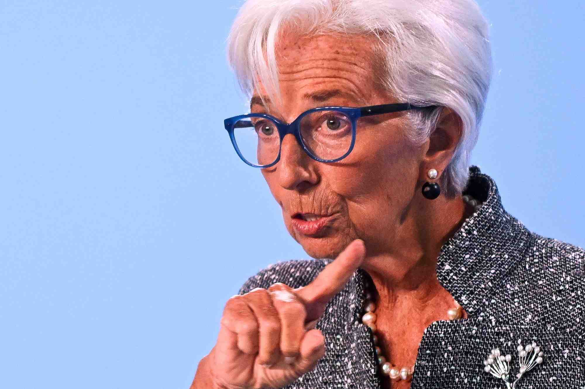 Christine lagarde, presidente de la banque centrale europeenne (bce), apres la reunion de politique monetaire a francfort