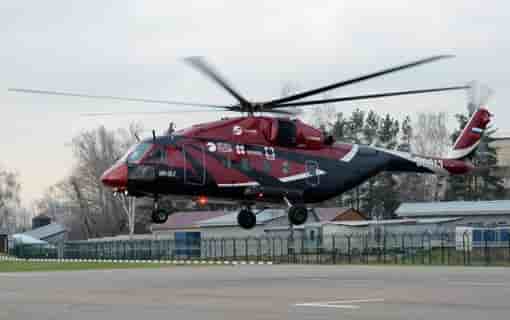 Le Mi-38 vu ici en version civile, au cours de son premier vol avec ses moteurs Klimov TV7-117V.
