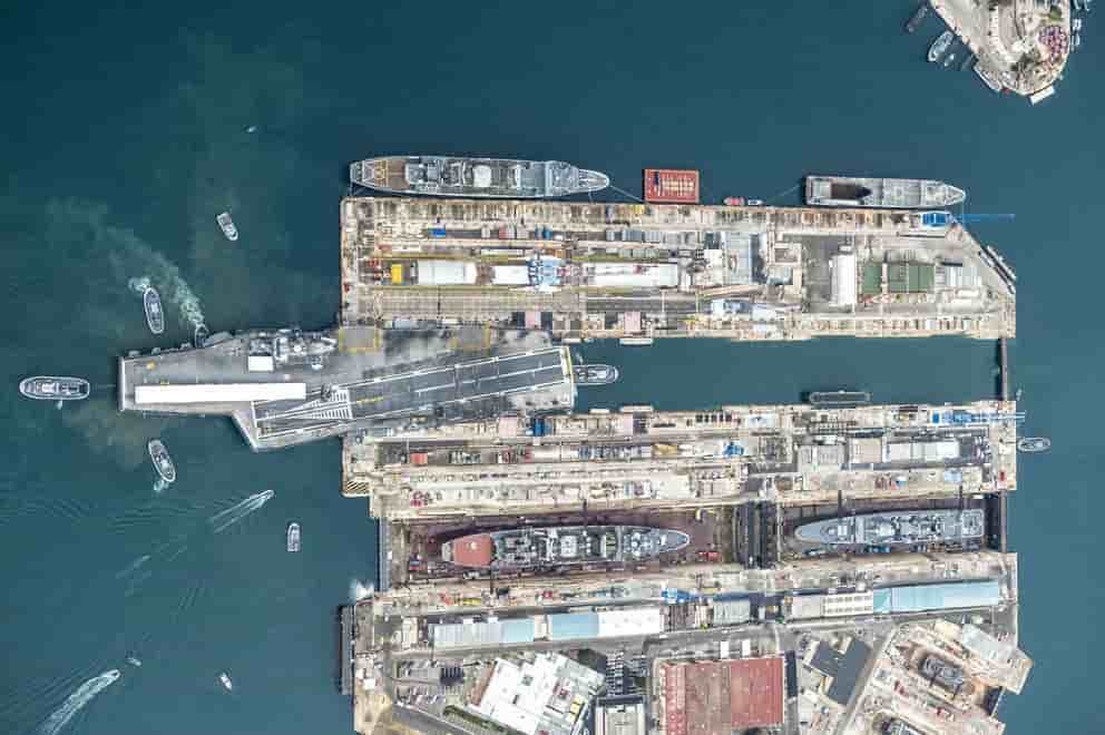 Charles de Gaulle carrier entering drydock.